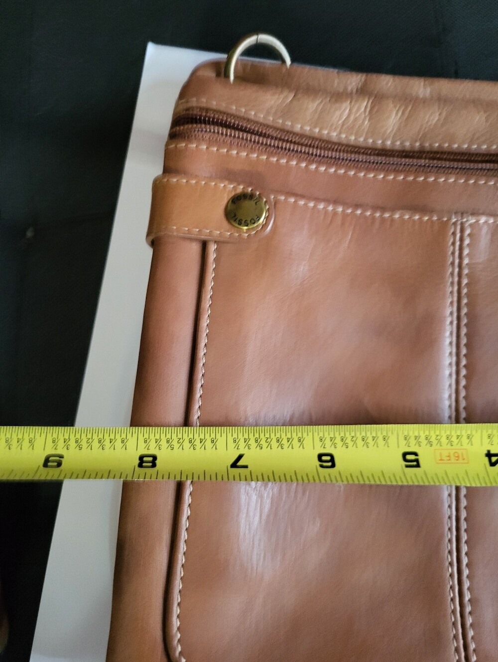 Fossil Brown Leather Crossbody Bag - Adjustable Strap - Picture 9 of 10
